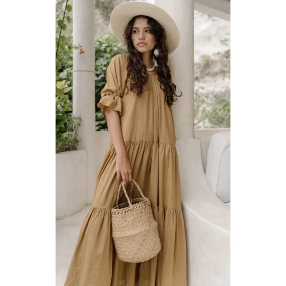 Daughters of India Sahana Maxi Gown MED Brown Boho Chic Festival Party $200
